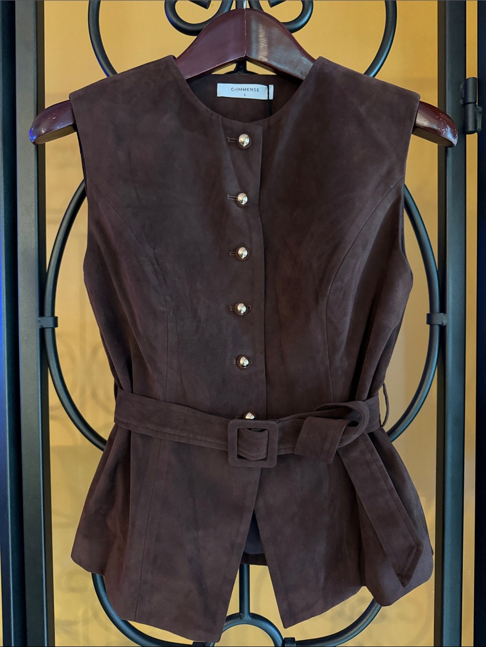 COMMENSE Suede Effect Vest with Belt